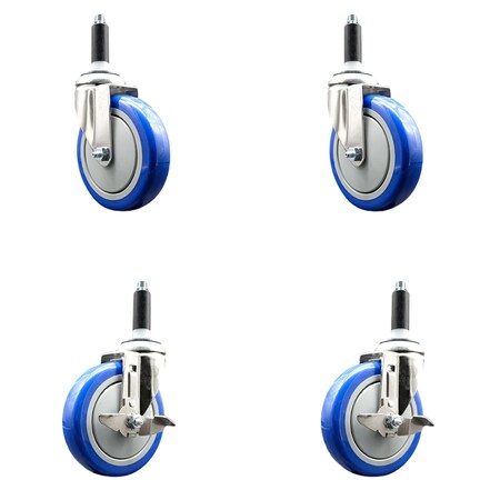 Service Caster 5 Inch 316SS Blue Poly Swivel 3/4 Inch Expanding Stem Caster Brake SCC, 2PK SS316EX20S514-PPUB-BLUE-2-TLB-2-34